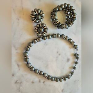 Vintage Deep Gray Acrylic Pearl Jewelry Set